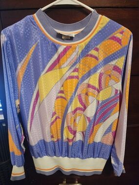 True Vintage 70's Disco/Psychedelic Dotted Swiss - Athletic Blouse